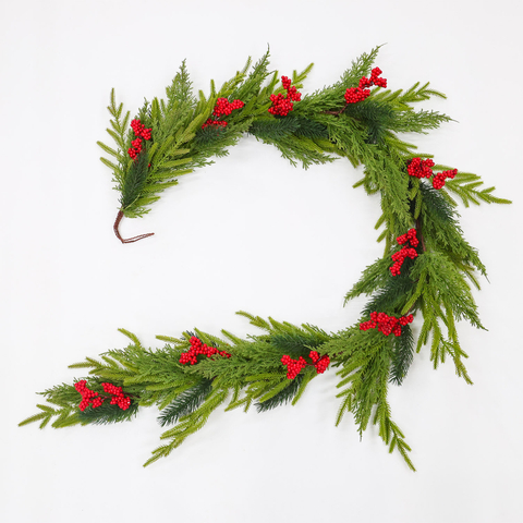 Artificial Pine Garland with Red Berries